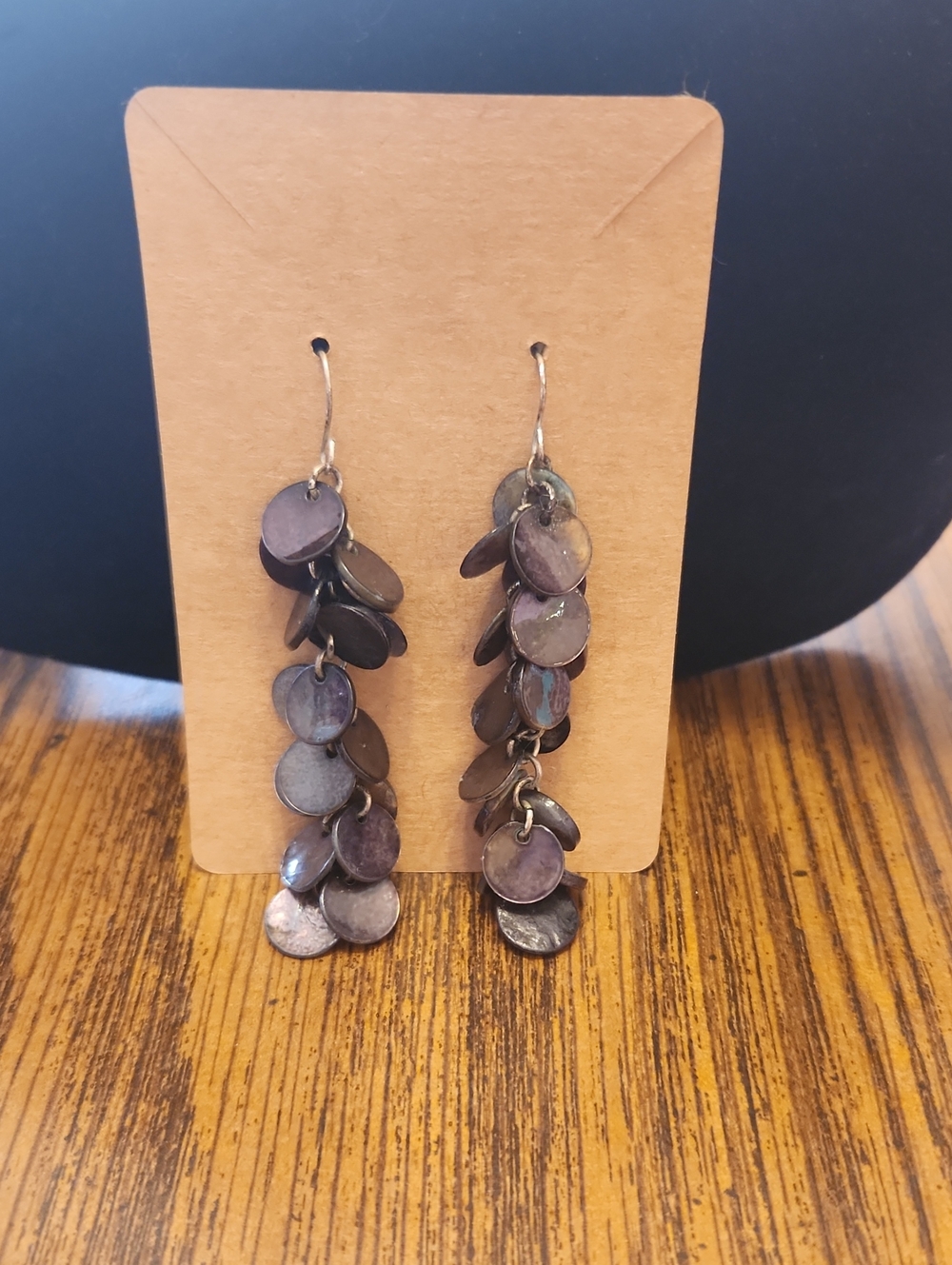 Dangle Disc Cluster Earrings - Iridescent Dark Gray
